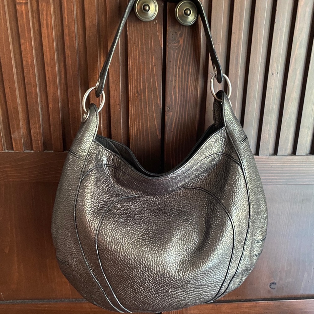 Banana Republic Gunmetal Grey Pebbled Leather Hobo